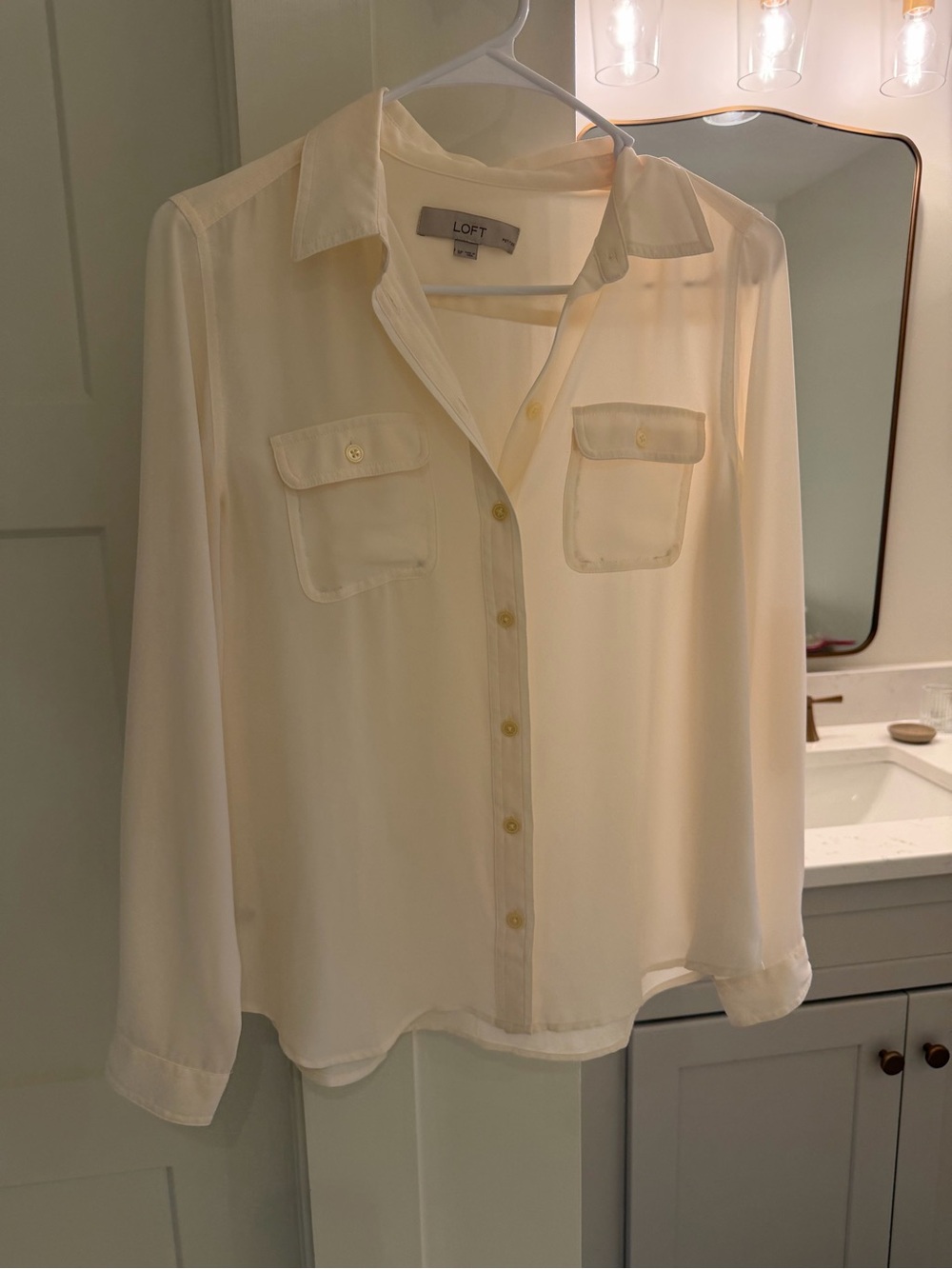 LOFT Lightweight Cream Button-Down Shirt